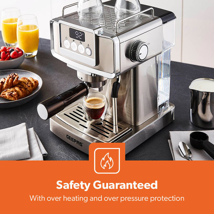 Stainless Steel 20 Bar Espresso Silver Coffee Machine With Milk Frother