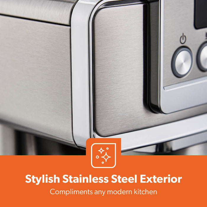 Stainless Steel 20 Bar Espresso Silver Coffee Machine With Milk Frother