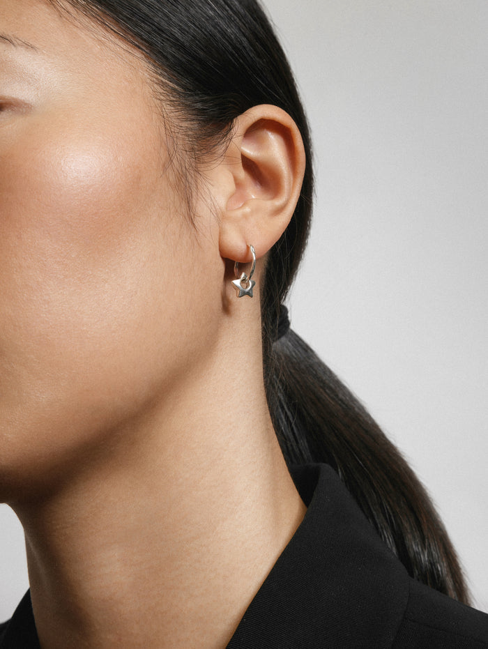 Wolf Circus Minimal Single Unisex Men's Miniature Star Charm Seamless Hoop Individual 925 Sterling Silver | Star Charm Hoop in Sterling Silver (Single)-Earrings-wolfcircus.com