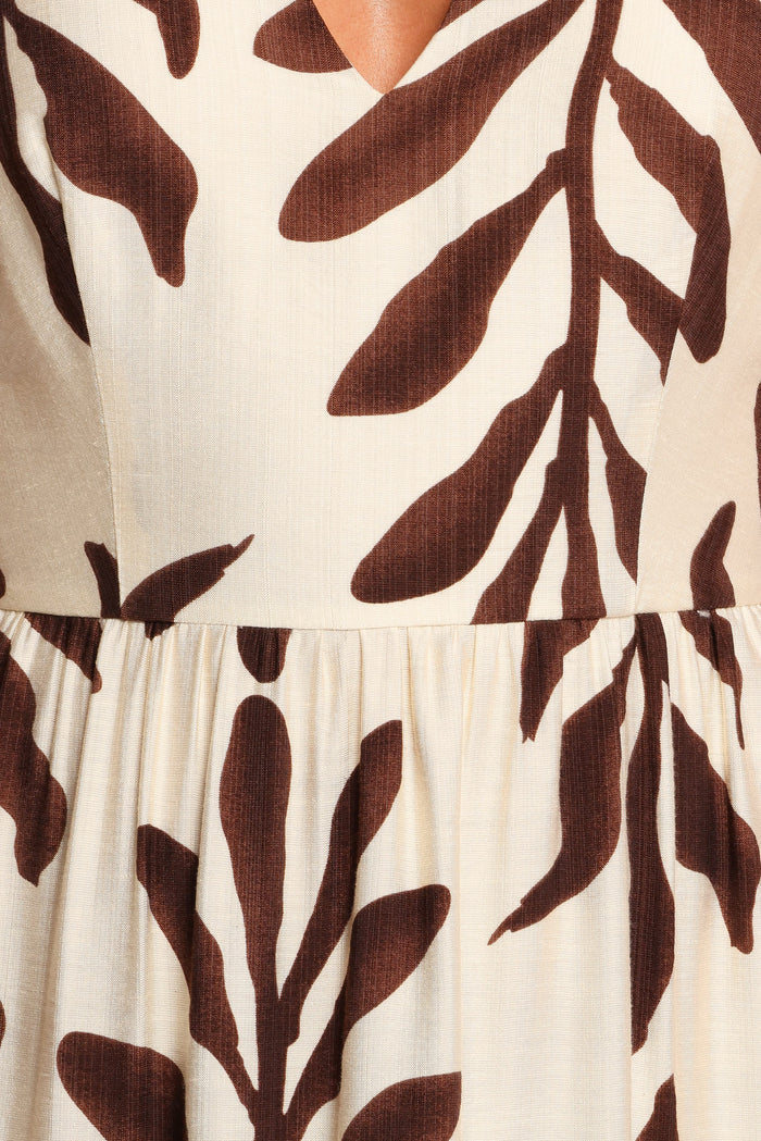 Petal and Pup USA DRESSES Steele Puff Sleeve Midi Dress - Brown Palm
