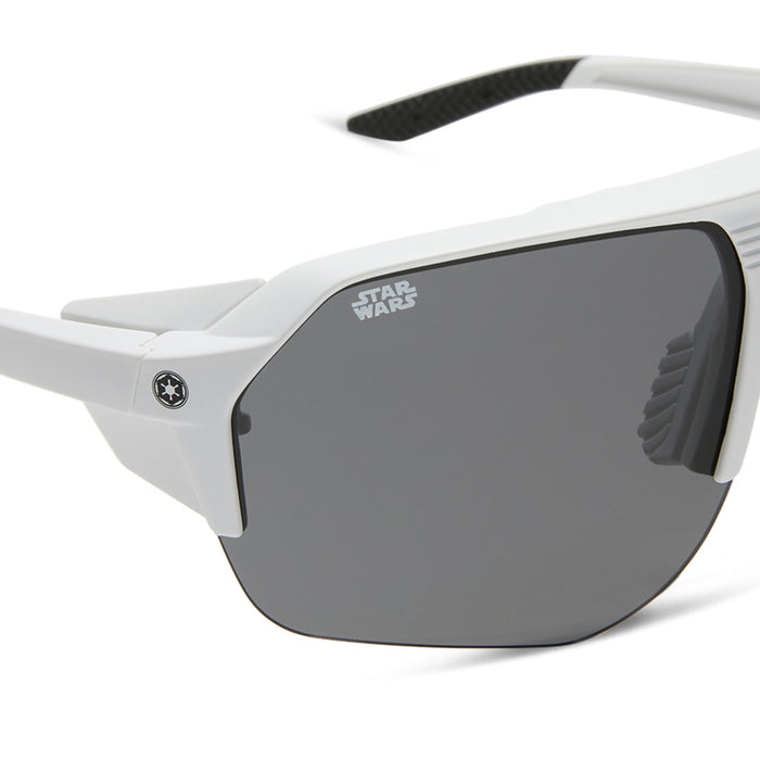star wars™ x diff sport featuring thestormtrooper square sunglasses with a galactic white frame and category 3 dark grey polarized lenses detailed view