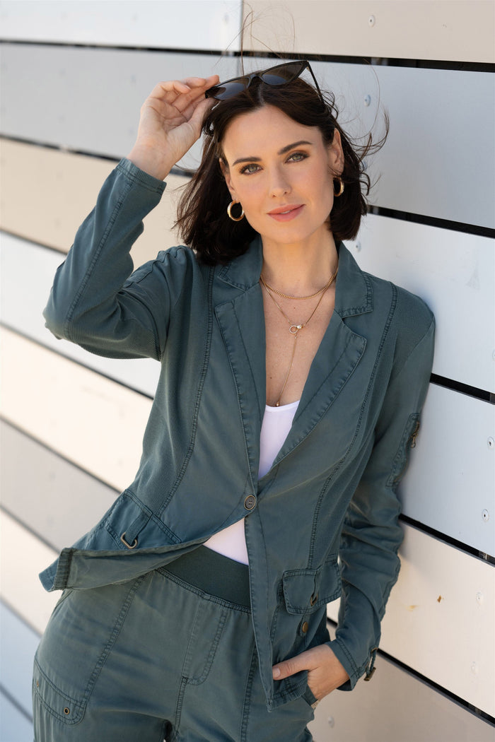 XCVI Stratford Twill/Jersey 3/4-Sleeve Blazer Jacket