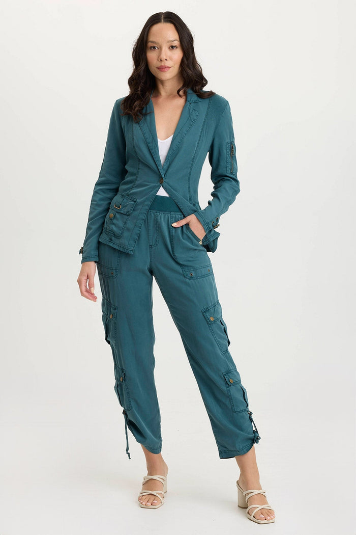 XCVI Stratford Twill/Jersey 3/4-Sleeve Blazer Jacket