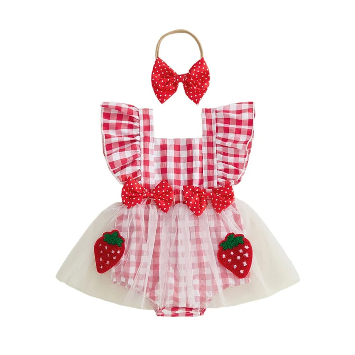 STRAWBERRY Tulle Bowtie Romper Dress