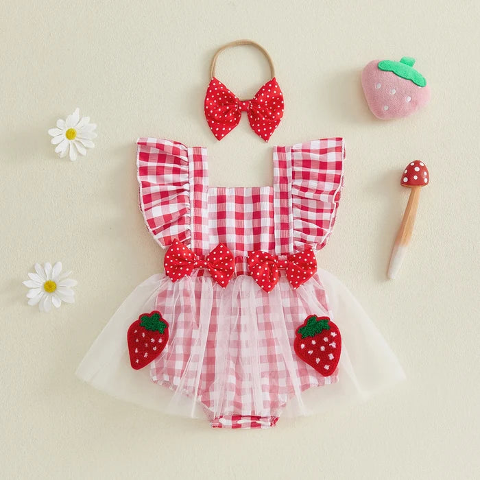 STRAWBERRY Tulle Bowtie Romper Dress