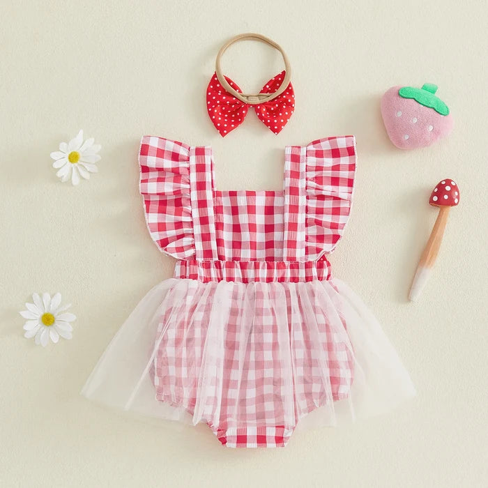 STRAWBERRY Tulle Bowtie Romper Dress