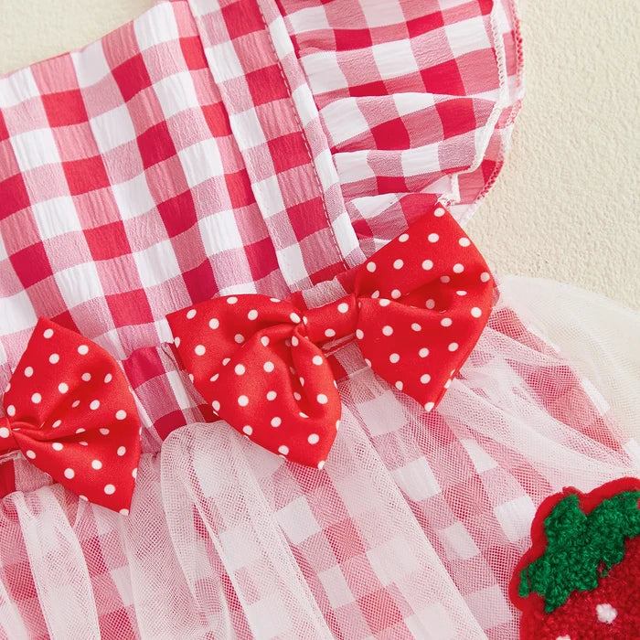 STRAWBERRY Tulle Bowtie Romper Dress
