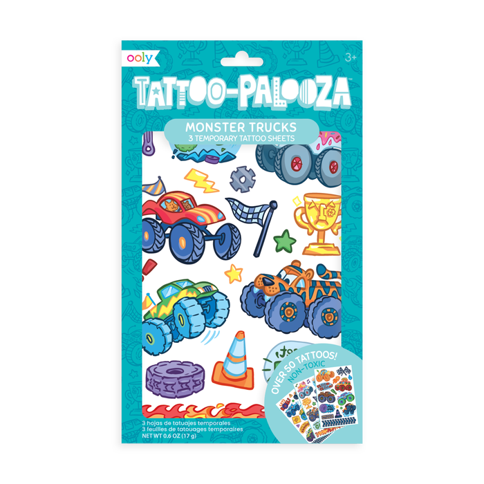 OOLY Tattoo-Palooza Temporary Tattoos - Monster Truck  in packaging