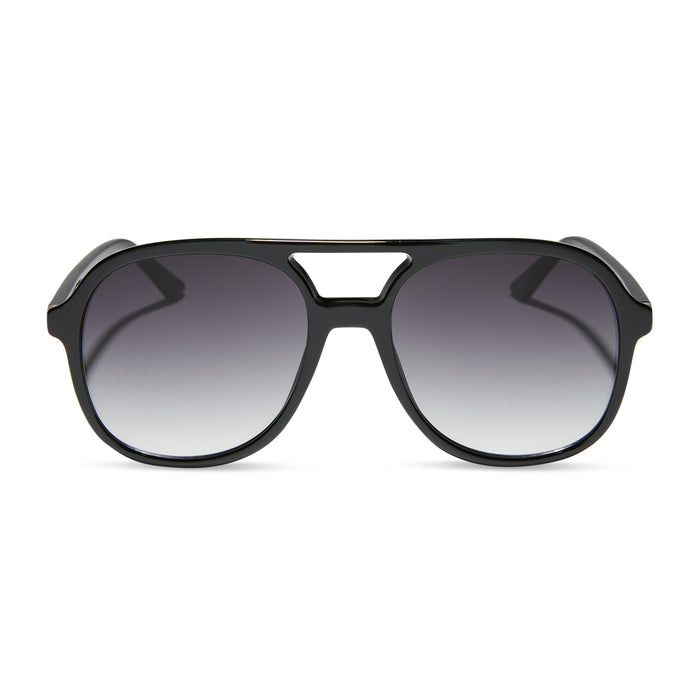 diff eyewear featuring the teagan aviator sunglasses with a black frame and grey gradient lenses front view