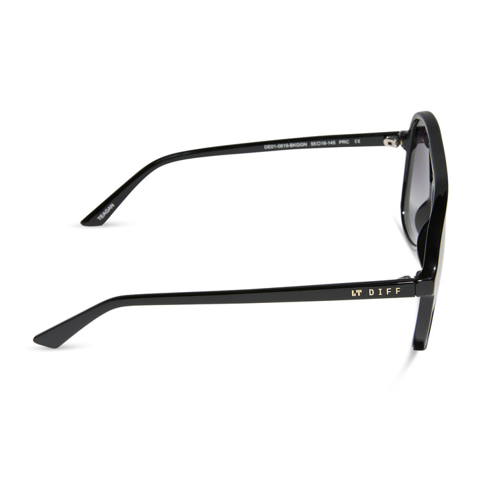diff eyewear featuring the teagan aviator sunglasses with a black frame and grey gradient lenses side view
