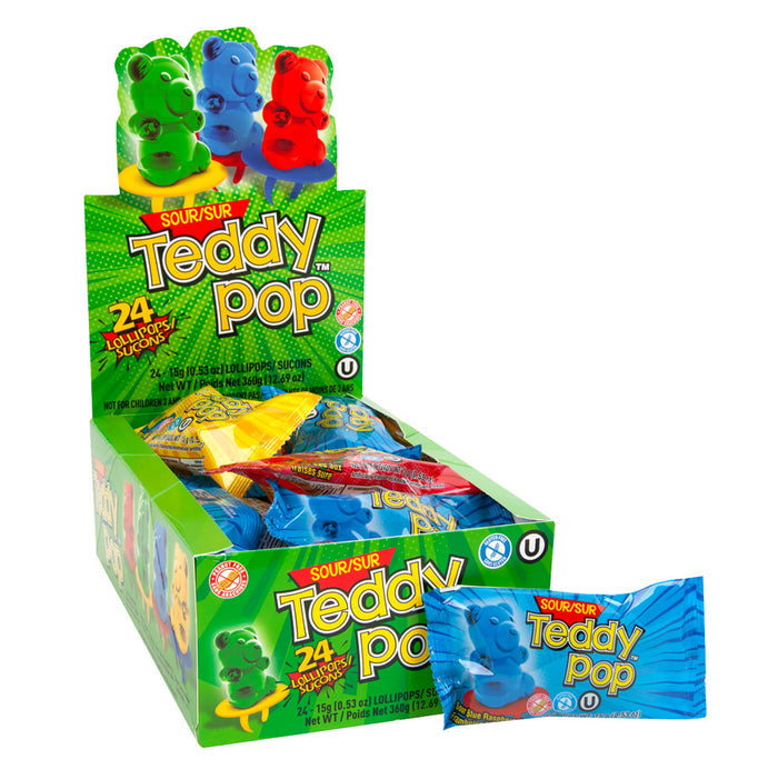 Teddy Pops Sour Ring Lollipop - 24 Count