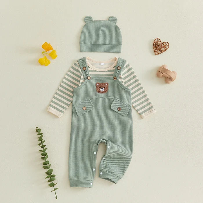 TEDDY Ribbed Overall Outfit with Beanie