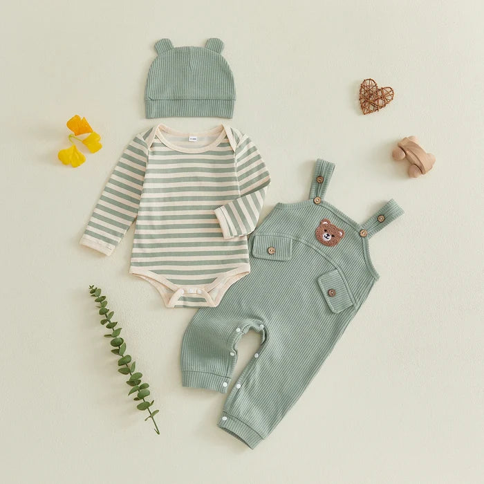 TEDDY Ribbed Overall Outfit with Beanie