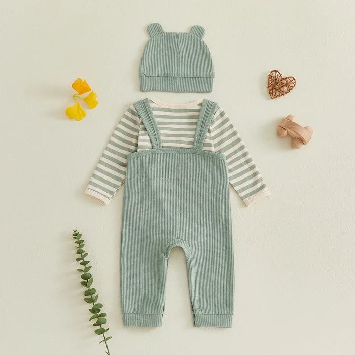 TEDDY Ribbed Overall Outfit with Beanie