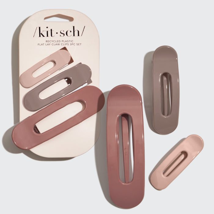Kitsch Terracotta Flat Claw Clips 3pc Set with packaging on a gray background