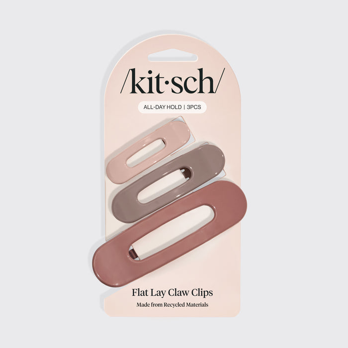 Terracotta Flat Claw Clips 3pc Set with packaging on a light gray background