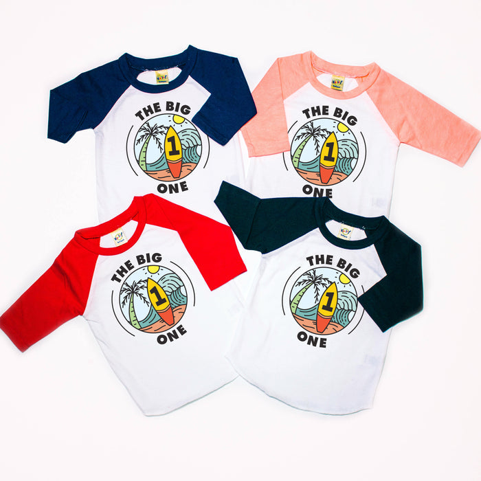 The Big One Surf-Themed Personalized 1st Birthday Raglan