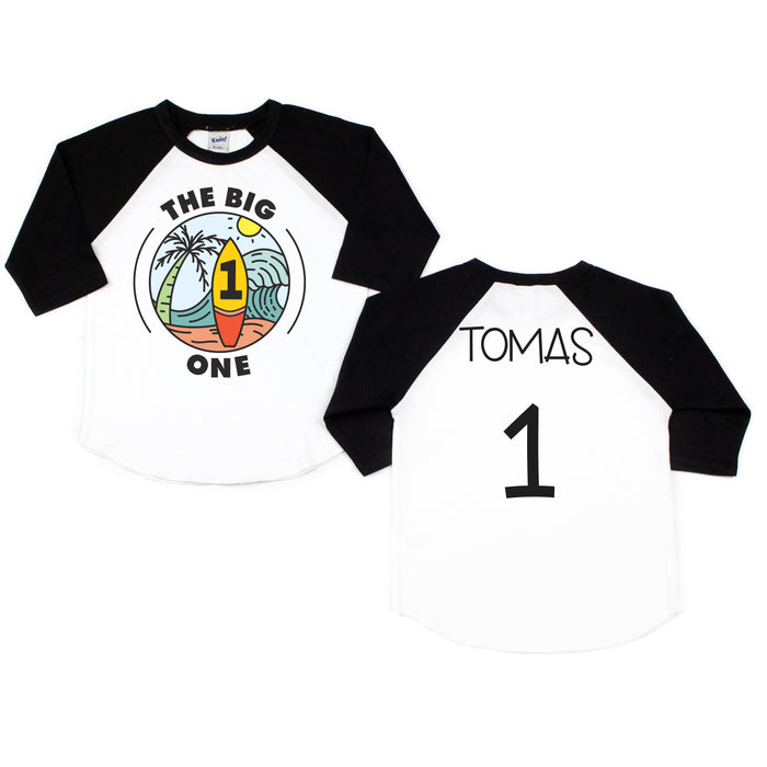 The Big One Surf-Themed Personalized 1st Birthday Raglan