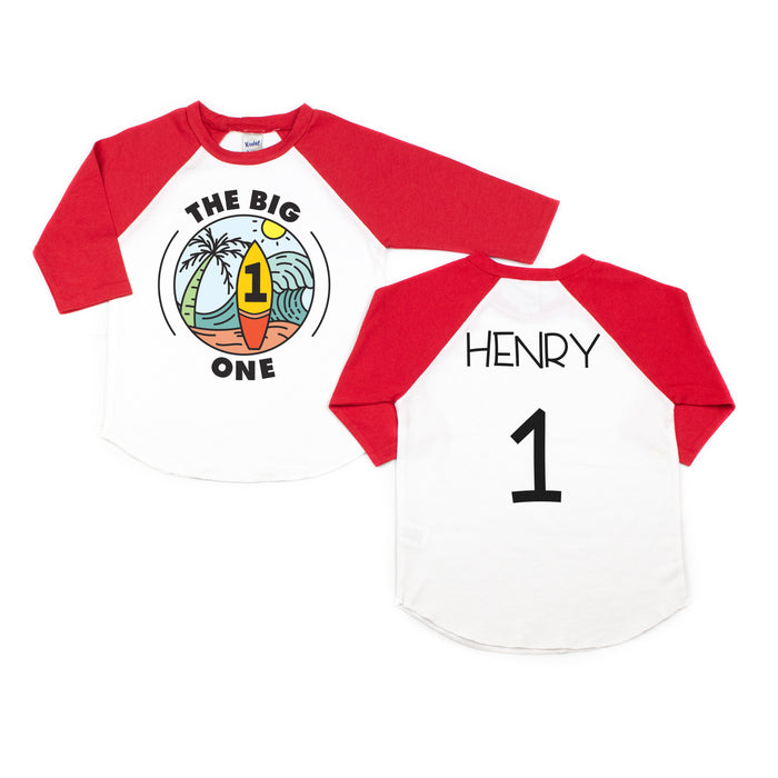 The Big One Surf-Themed Personalized 1st Birthday Raglan