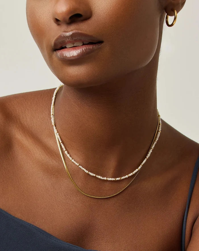 Micro Pearl Beaded & Thin Snake Chain Necklace Set | 18k Gold Plated/Pearl Necklaces Missoma