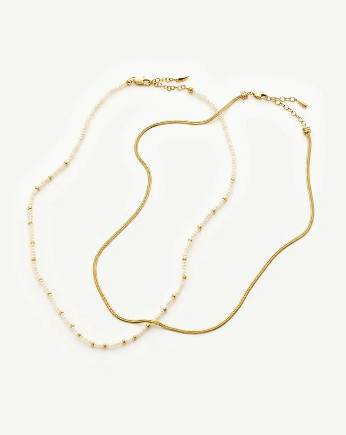 Micro Pearl Beaded & Thin Snake Chain Necklace Set | 18k Gold Plated/Pearl Necklaces Missoma