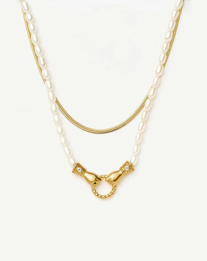 Harris Reed In Good Hands & Snake Chain Necklace Set | 18k Gold Plated/Pearl & Black Onyx Necklaces Missoma