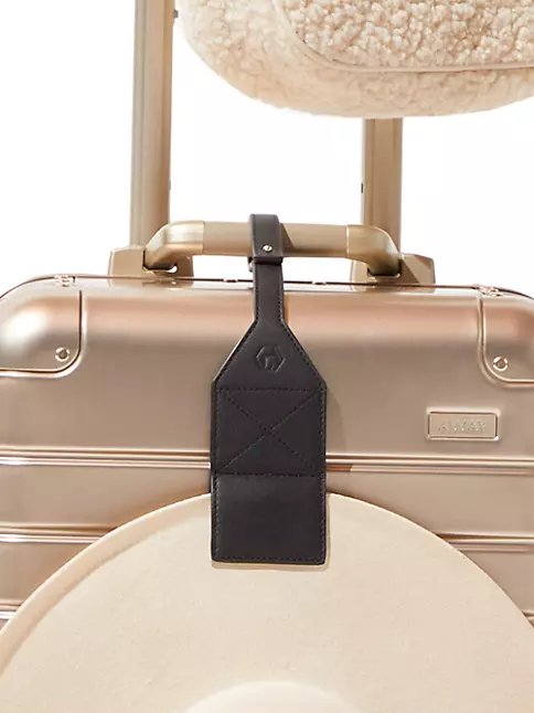 The Luggage Tag in Black Leather with Brushed Gold Hardware