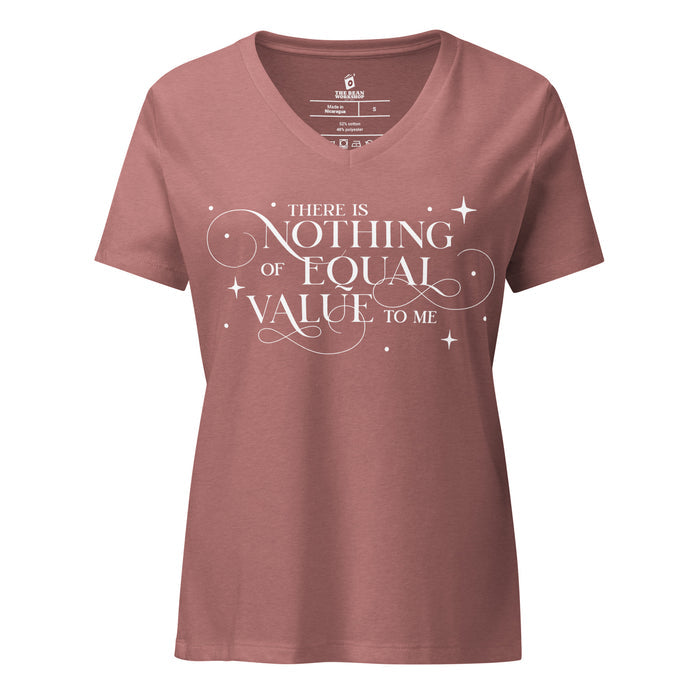 There Is Nothing of Equal Value to Me V-Neck T-Shirt - The Bean Workshop - Ballad of Never After Quote Merch, Black Gothic Script Typography, Casual Layering Piece, Dark Romance, Elegant Flourish Lettering, Everyday Bookish Style, Gothic Elegance, Once Upon a Broken Heart, Scattered Star Sparkle Detail, Stephanie Garber, The Ballad of Never After, There Is Nothing of Equal Value to Me V-Neck T-Shirt for Book Lovers, V-Neck T-Shirt