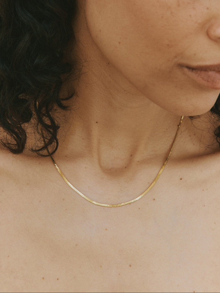 Wolf Circus Minimalist Layering Snake Chain in 14k Gold Vermeil | Thin Herringbone Chain in Gold-Necklaces-wolfcircus.com