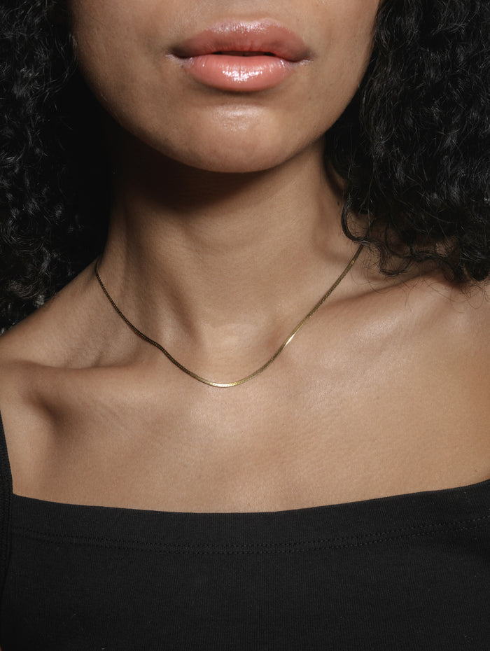 Wolf Circus Minimalist Layering Snake Chain in 14k Gold Vermeil | Thin Herringbone Chain in Gold-Necklaces-wolfcircus.com