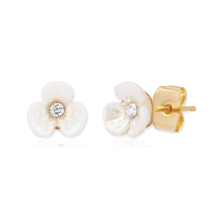 Tiny Iridescent Flower Stud in White