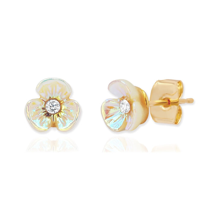 Tiny Iridescent Flower Stud in Yellow