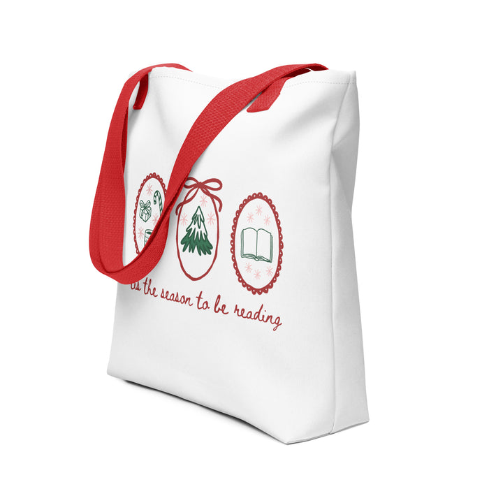 'Tis the Season to be Reading Tote Bag - The Bean Workshop - Book Haul, Bookaholic, Bookish Humor, Bookworm Gift Bag, Canvas Tote, Christmas Library Tote for Book Lovers, Cozy Christmas, Festive Accessory, Gift for Readers, Hand-Drawn, Holiday Shopping Bag, Reusable Bag, Tis the Season to be Reading Tote Bag