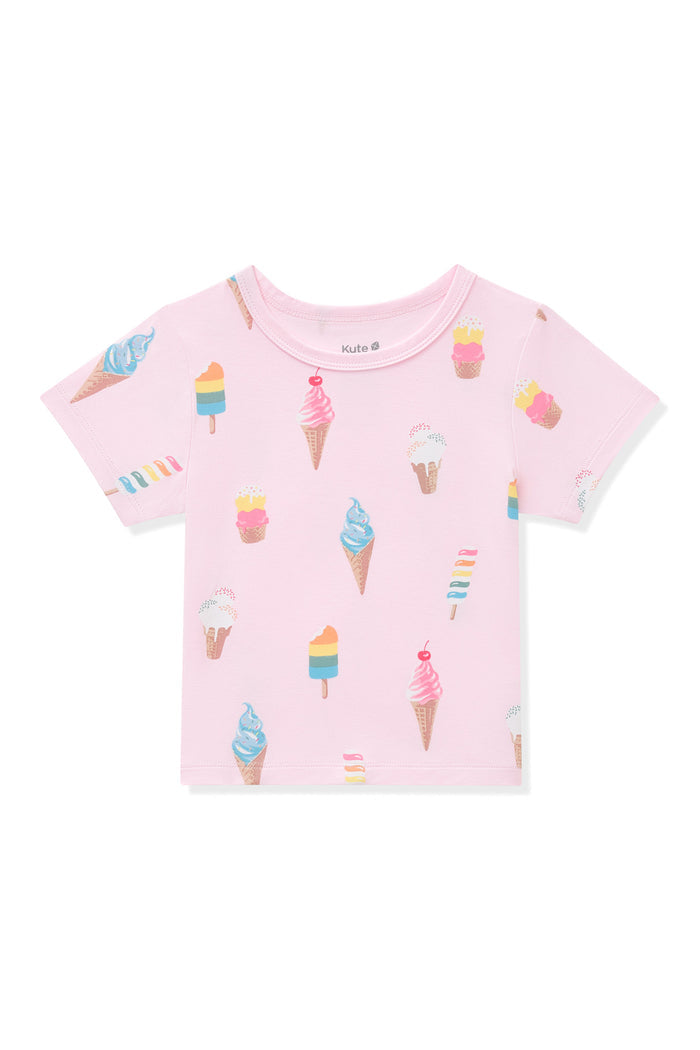 Pink Toddler Basic Tee with Ice Cream print on white background
