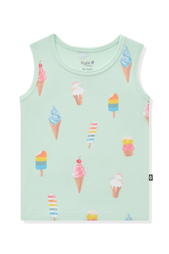 Mint Toddler Tank Top with Ice Cream print on white background