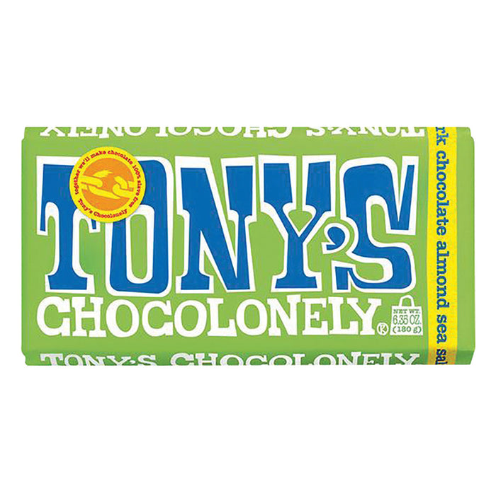 Tony's Chocolonely Large Dark Chocolate 51% Almond and Sea Salt Candy Bar - 15 Count