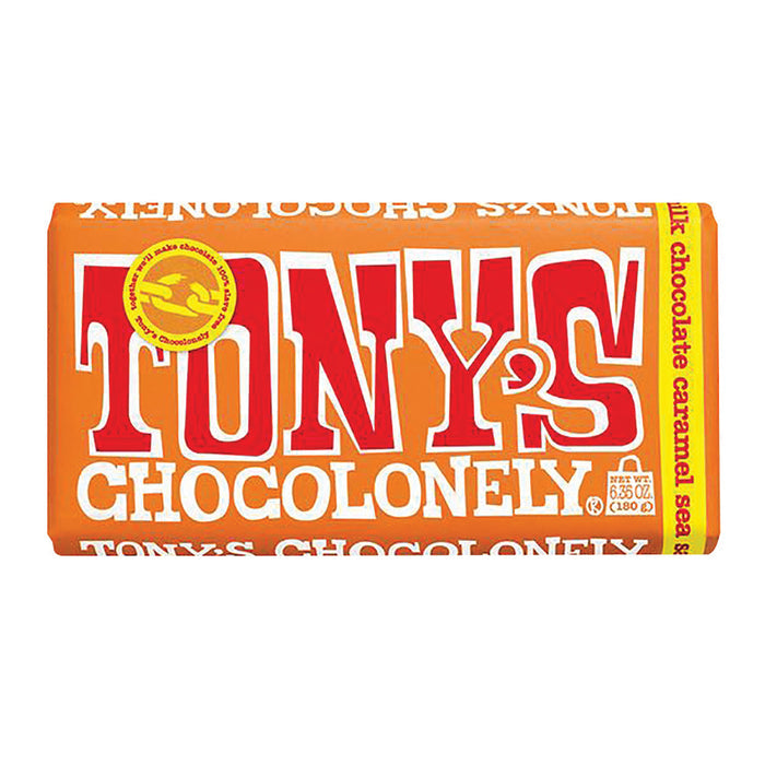 Tony's Chocolonely Milk Chocolate Candy Bar with Caramel and Sea Salt Large Size - 15 Count
