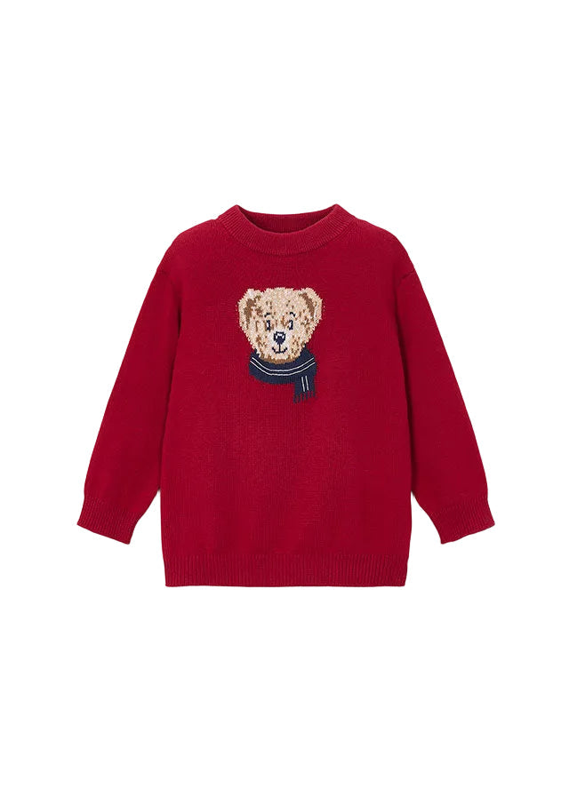 top l/s knit bear sweater - red-021