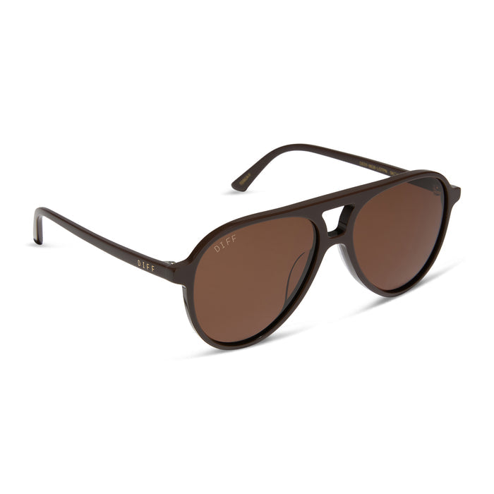 diff eyewear featuring the tosca ii aviator sunglasses with a truffle brown frame and truffle lenses angled view