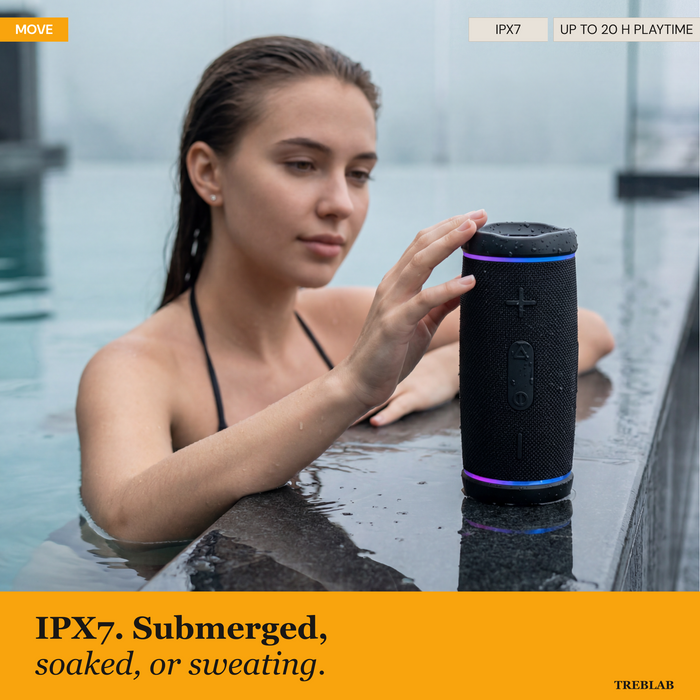 TREBLAB HD77 Waterproof Bluetooth Speaker, 30W Deep Bass, RGB Light, 20H | TWS Pairing for True Stereo, USB-C Fast Charge, AUX Input – Portable Wireless Speaker for Outdoor & Backyard Use