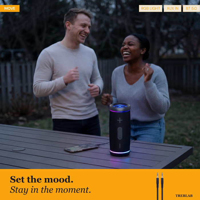 TREBLAB HD77 Waterproof Bluetooth Speaker, 30W Deep Bass, RGB Light, 20H | TWS Pairing for True Stereo, USB-C Fast Charge, AUX Input – Portable Wireless Speaker for Outdoor & Backyard Use