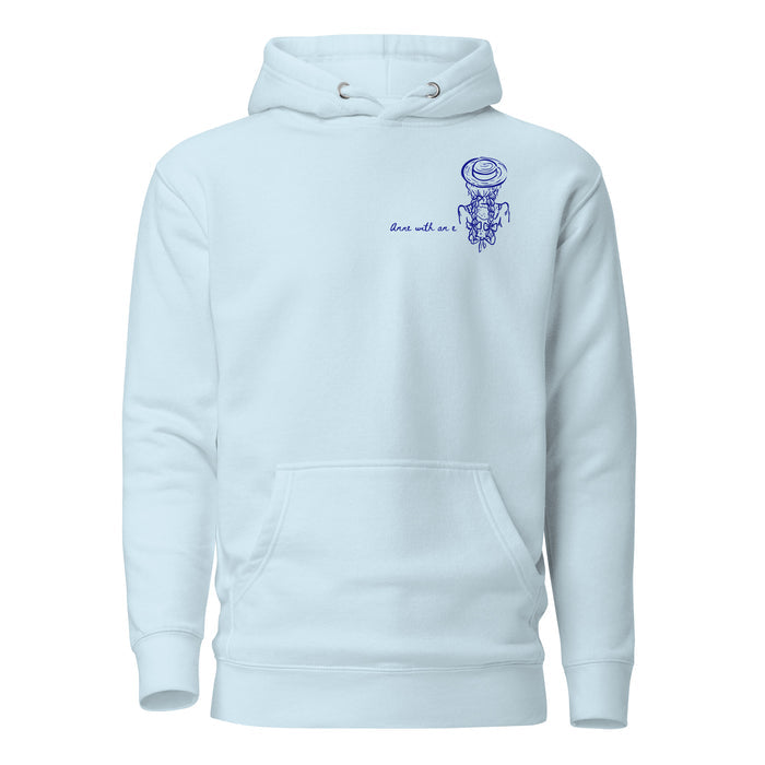 True Friends Are Always Together in Spirit Two-sided Premium Hoodie - The Bean Workshop - Anne and Diana Friendship Quote 2-sided Hoodie for Readers, Anne of Green Gables, Anne with an E Fandom, Best Friend Gift, Book Club Gift, Cottagecore Style, Floral Hat Motif, Friendship Aesthetic, Hoodie, L.M. Montgomery, Navy Blue Bird Illustration, True Friends Are Always Together in Spirit Two-sided Hoodie for Book Lovers