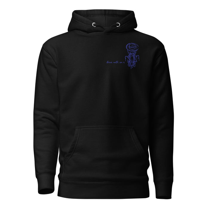 True Friends Are Always Together in Spirit Two-sided Premium Hoodie - The Bean Workshop - Anne and Diana Friendship Quote 2-sided Hoodie for Readers, Anne of Green Gables, Anne with an E Fandom, Best Friend Gift, Book Club Gift, Cottagecore Style, Floral Hat Motif, Friendship Aesthetic, Hoodie, L.M. Montgomery, Navy Blue Bird Illustration, True Friends Are Always Together in Spirit Two-sided Hoodie for Book Lovers
