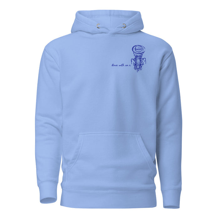 True Friends Are Always Together in Spirit Two-sided Premium Hoodie - The Bean Workshop - Anne and Diana Friendship Quote 2-sided Hoodie for Readers, Anne of Green Gables, Anne with an E Fandom, Best Friend Gift, Book Club Gift, Cottagecore Style, Floral Hat Motif, Friendship Aesthetic, Hoodie, L.M. Montgomery, Navy Blue Bird Illustration, True Friends Are Always Together in Spirit Two-sided Hoodie for Book Lovers