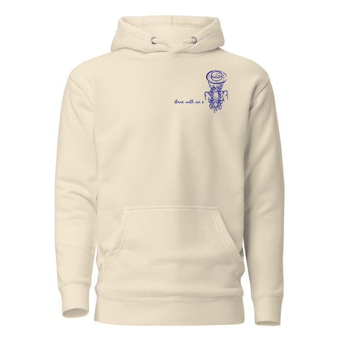 True Friends Are Always Together in Spirit Two-sided Premium Hoodie - The Bean Workshop - Anne and Diana Friendship Quote 2-sided Hoodie for Readers, Anne of Green Gables, Anne with an E Fandom, Best Friend Gift, Book Club Gift, Cottagecore Style, Floral Hat Motif, Friendship Aesthetic, Hoodie, L.M. Montgomery, Navy Blue Bird Illustration, True Friends Are Always Together in Spirit Two-sided Hoodie for Book Lovers