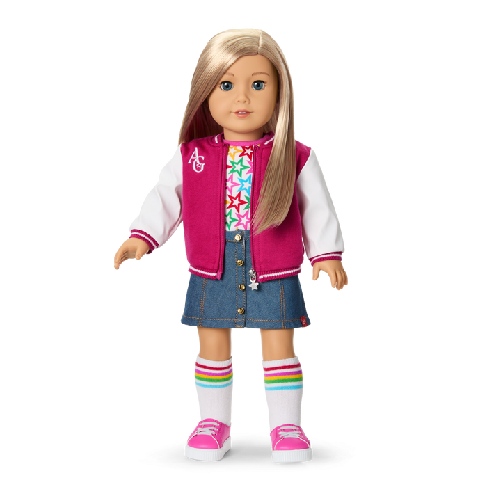 Truly Me™ 18-inch Doll #100 with straight layered blonde hair