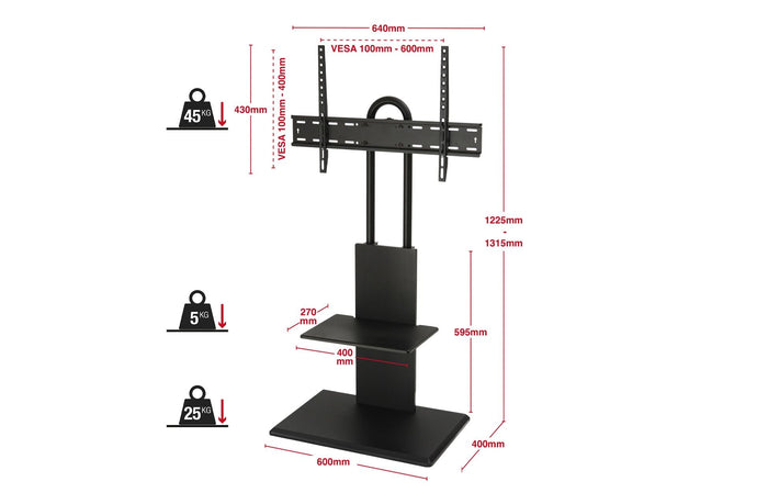TTAP FS2 Floor Pedestal TV Stand for 32 to 65 Inches TVs Black Black