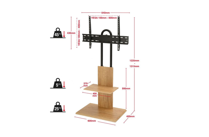 TTAP FS2 Floor Pedestal TV Stand for 32 to 65 Inches TVs Oak Oak