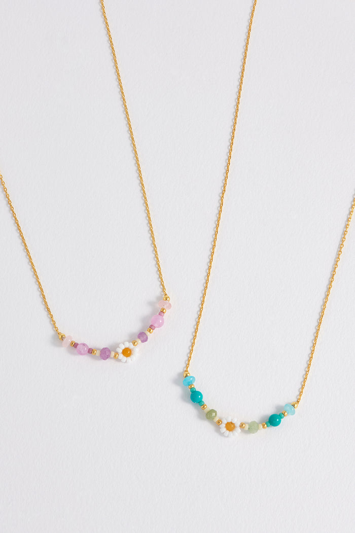 Turquoise Beaded Flower Necklace