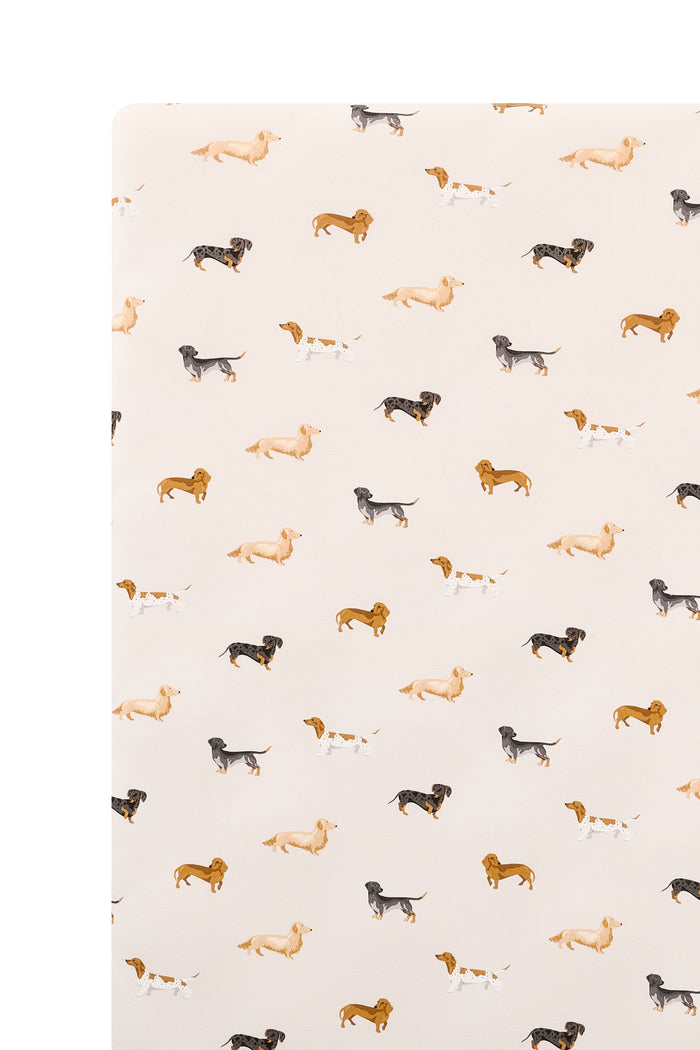 Beige Twin Sheet in Dachshund print on a white background